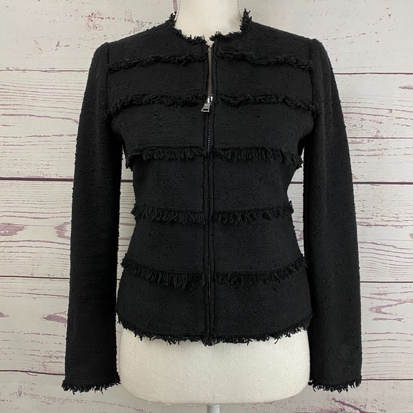 REBECCA TAYLOR Tweed Cotton Raw Hem Jacket - Picture 6 of 6